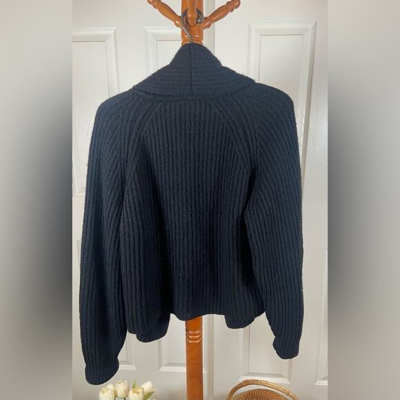 Vince. Black Ribbed Open-Front Wool Cardigan – Women's Size L - Picture 3 of 7